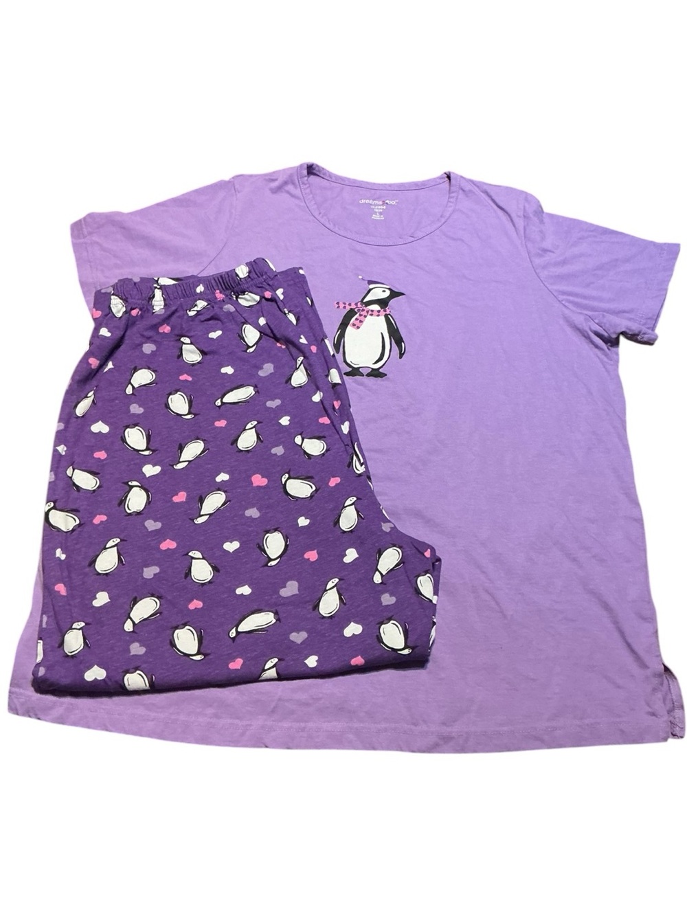 💟Dreams & Co Purple Penguin Pajama Set Women's Large 18/20 Short Sleeve
Pants